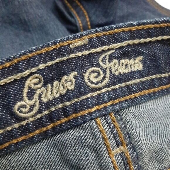 GUESS Dark Blue Jean Short Shorts Whiskering Details Sz 25 - Picture 8 of 10